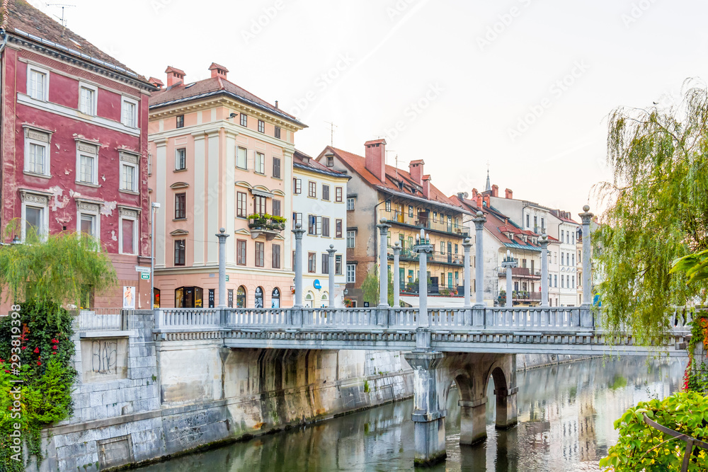 Historic houses on the Ljubljanica river in Ljubljana, Slovenia