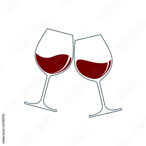 Clink glasses graphic icon. Cheers with two glasses wine sign isolated on white background. Vector illustration	