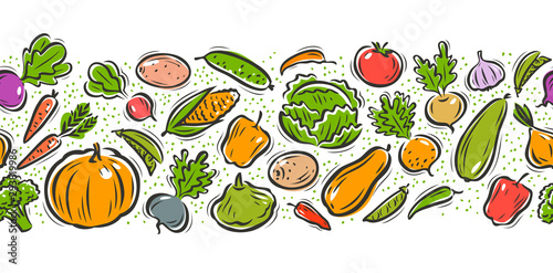 Fototapeta Naklejka Na Ścianę i Meble -  Vegetables seamless background, pattern. Cartoon vector illustration