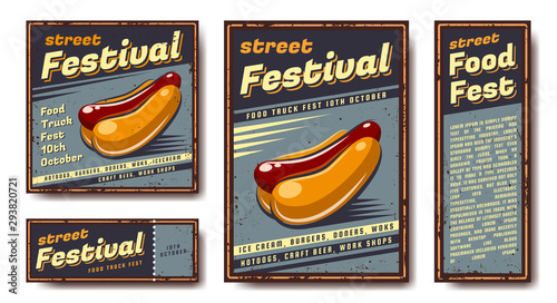 Vector set of emblems, banners, posters. In retro, vintage, old style. Your design and text. Metal sign. Collection of posters.