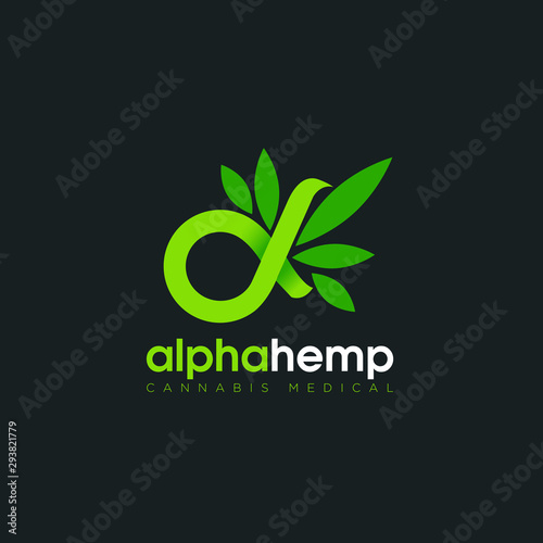logo alpha hemp, with symbolic infinity and cannabis  vector