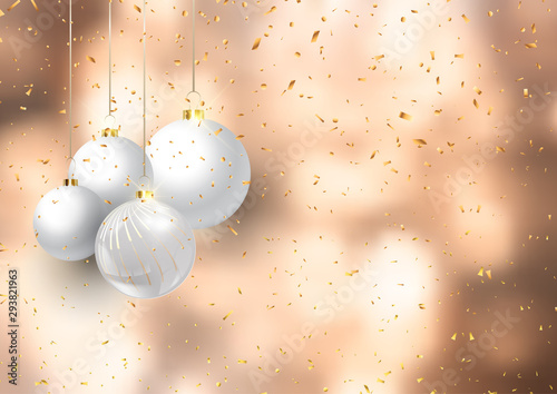 Christmas baubles on confetti background