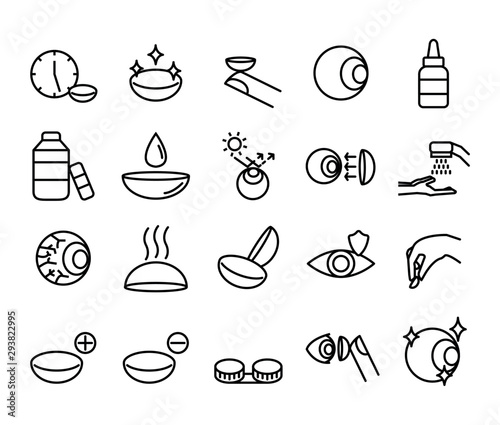 Simple icons set of eye, contact lens, symbol, Vector and illustration