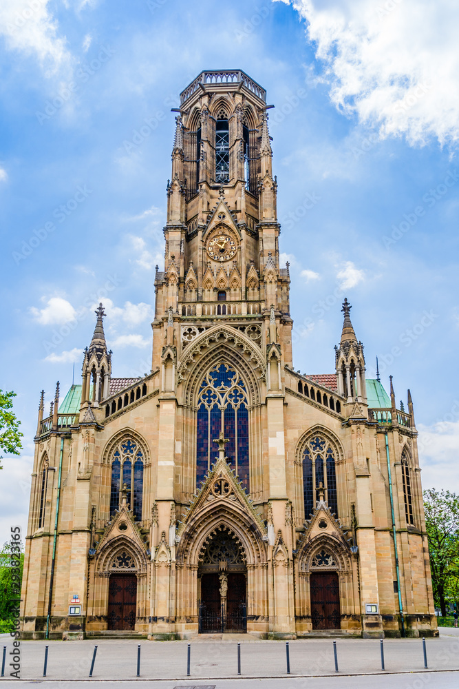 Facade of the medieval gothic St. John's Church in Stuttgart, Baden Wurttemberg, Germany