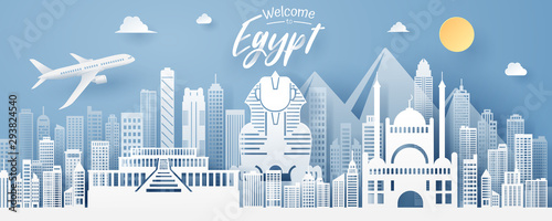 paper cut of Egypt landmark, travel and tourism concept