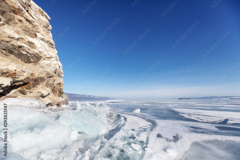 Borga-Dagan island. Lake Baikal winter landscape