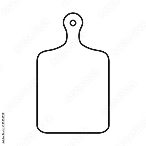 Cutting board icon outline on white background. Linear icon kitchen board symbol. Chopping board line icon. Empty wood plank. Kitchen equipment, utensils, kitchenware. Cooking concept. Vector, flat.