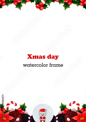 watercolor frame with cute christmas and new year elements for decoration