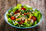 Salad with chicken vegetables and crouton