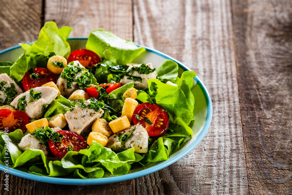 Salad with chicken vegetables and crouton Salad with chicken vegetables and crouton