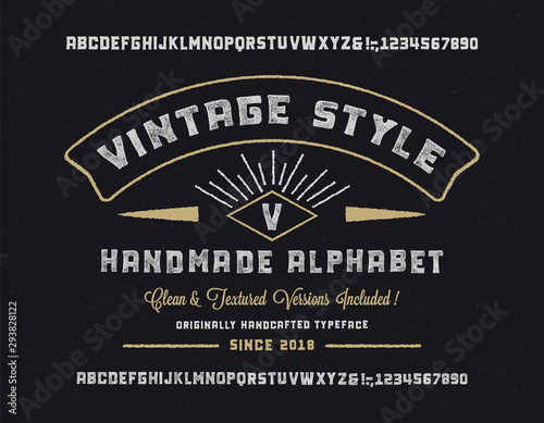 Original handmade alphabet. Vintage font design and poster. Custom typeface. Clean & Textured Versions Included. Vector.