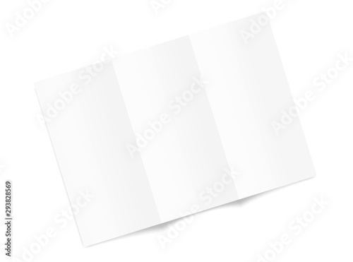 Blank tri fold brochure mockup top view isolated on white background. Vector illustration