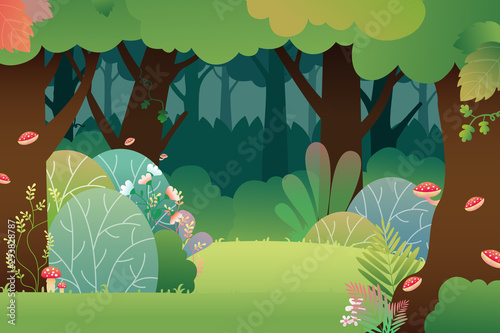 Vector landscape with deep forest