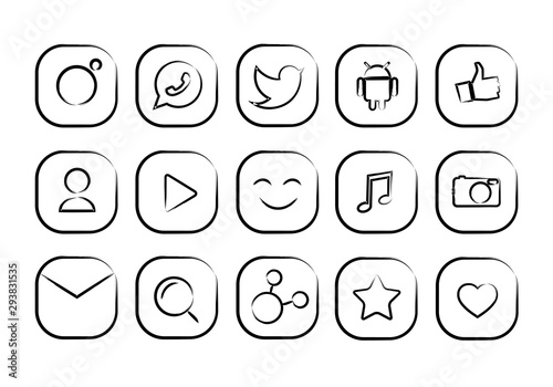 Vector Illustration Hand Drawn Social Icon Set. 