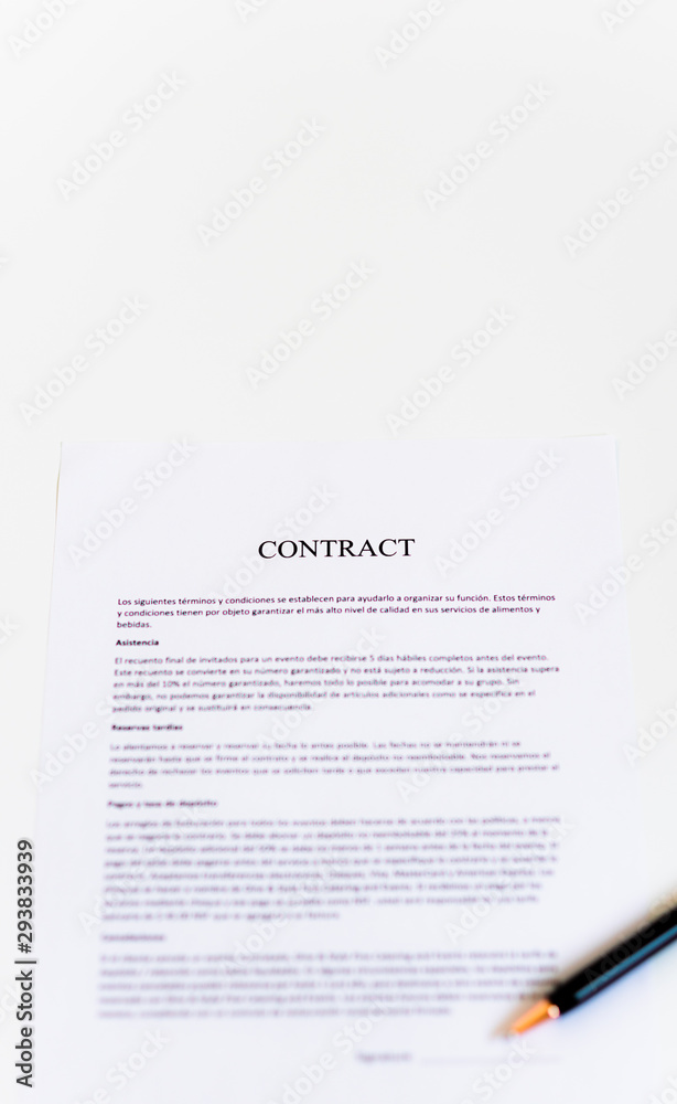 White table with document contract form paper and empty space to sign authorized signature, copy space available for text White table with document contract form paper and empty space to sign authorized signature, copy space available for text