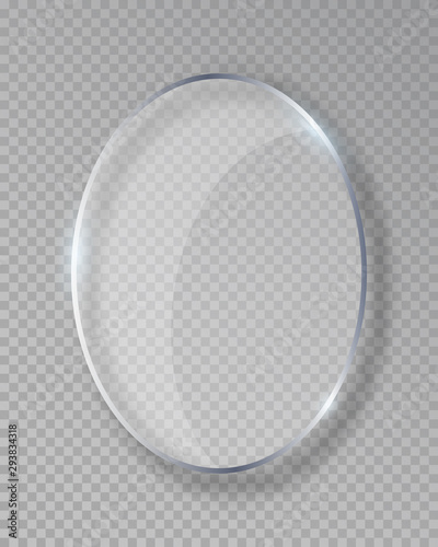 Vector oval shiny glass frame isolated on fake transparent background