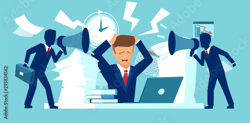 Vector of a stressed employee being pressured by boss about approaching deadline.