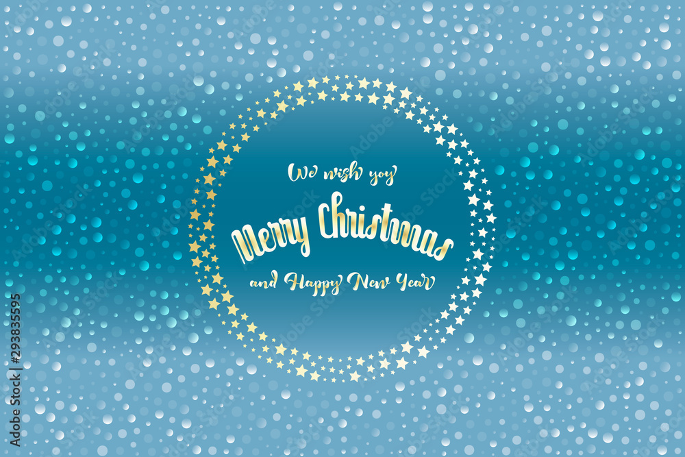 Christmas card with glittering stars and translucent snowflakes and text 