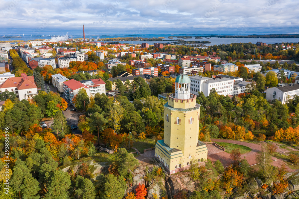 Kotka. Finland. Haukkavuori Lookout Tower. Bird'seye view. Stock Photo