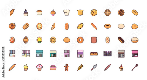 bundle bread bakery with set icons