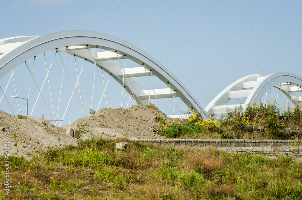 Novi Sad, Serbia - July 17. 2019: Zezelj bridge on river Danube in Novi Sad Serbia