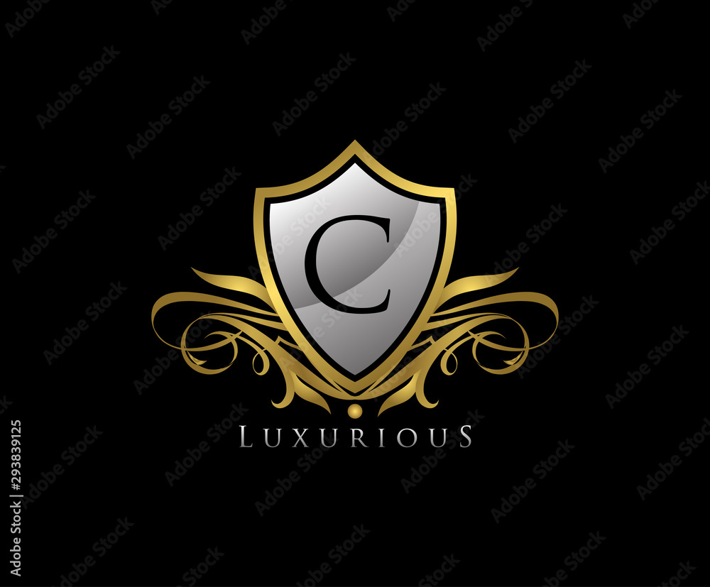 Obraz premium Luxury Gold Shield C Letter Logo Icon. Elegant C Letter Icon.