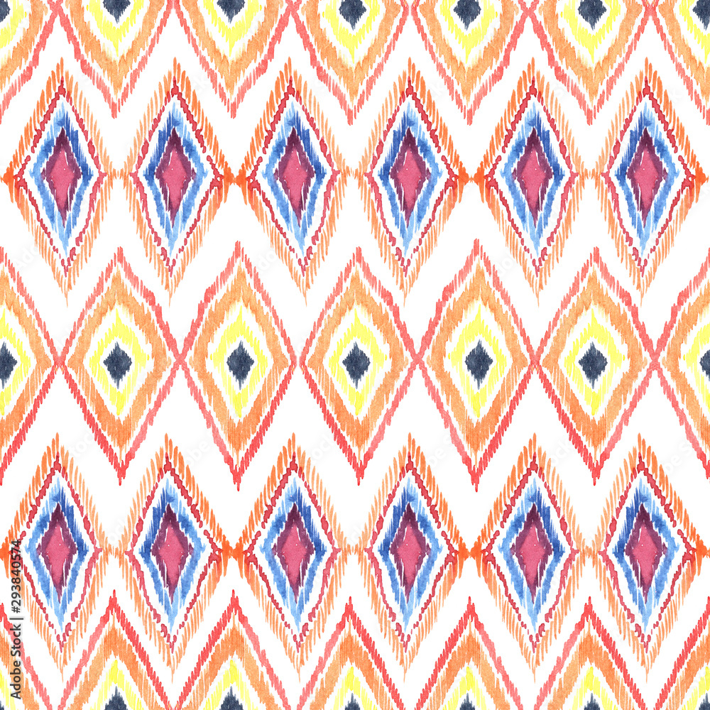 Watercolor seamless pattern with ethnic motifs Watercolor seamless pattern with ethnic motifs