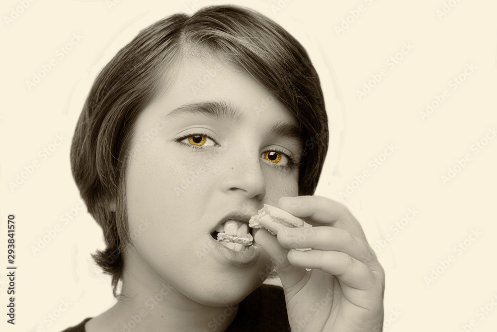 Handsome boy holds in his hands macaroni over white background. Handsome boy holds in his hands macaroni over white background.