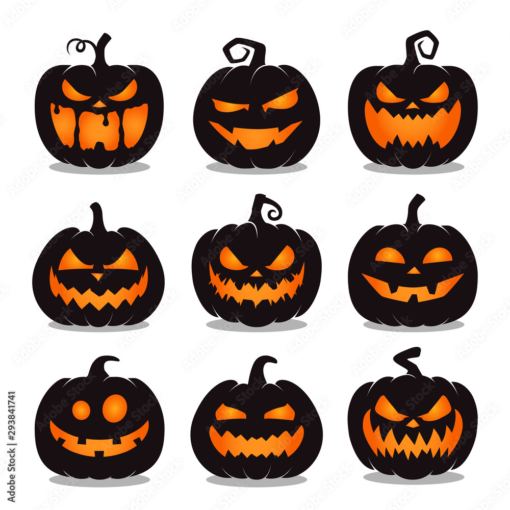 set of halloween pumpkins on white background