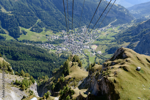 View from the swiss Gemmi Pass (Valais) down to the village Leukerbad photo