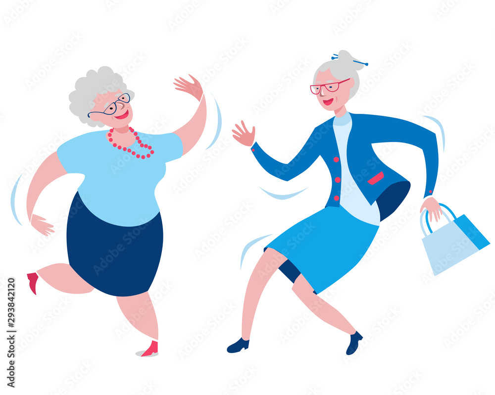 Cheerful grandmothers dance incendiary dance.