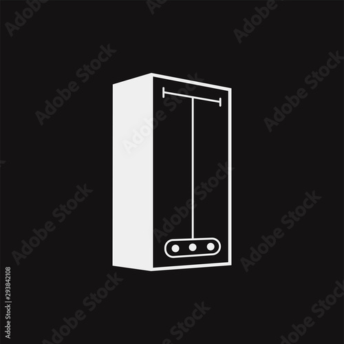 Gas boiler. Outline boiler vector icon on black background