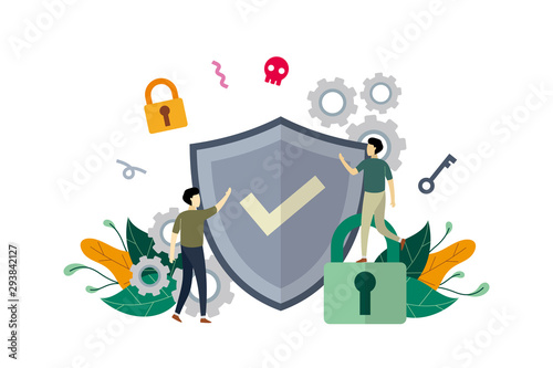 Internet network security, computer security with small people concept vector flat illustration, suitable for background, banner, landing page, advertising illustration