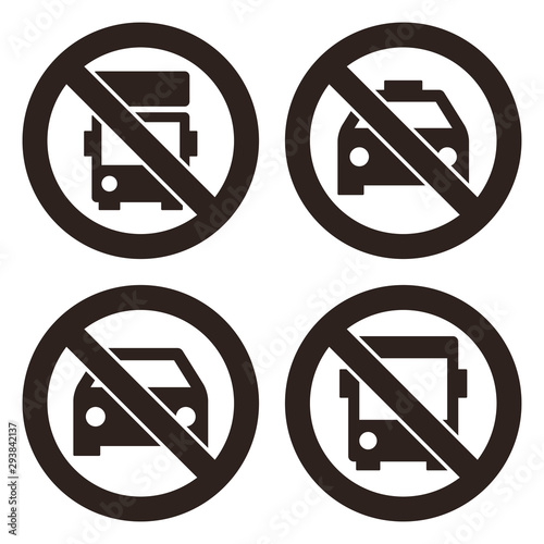 No lorry parking sign, No taxi parking, No car or no parking sign and No bus parking