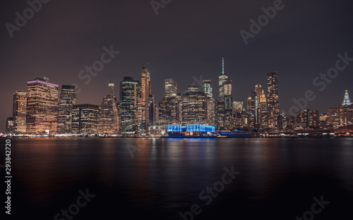 New York City Landscapes, NYC Skyline at Night seen from the Famed Brooklyn Heights Promenade, New York, USA