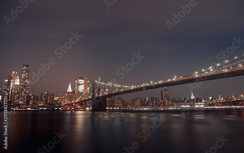 Night views of the Brooklyn Bridge from the famed Brooklyn Heights Promenade  Brooklyn  NY  USA