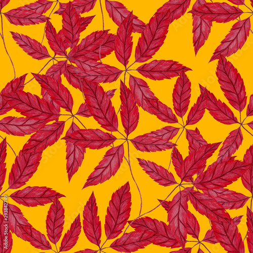 Creative seamless pattern with autumn leaves. Fashion print 