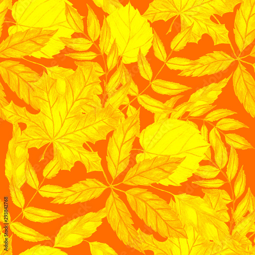 Creative seamless pattern with autumn leaves. Fashion print 