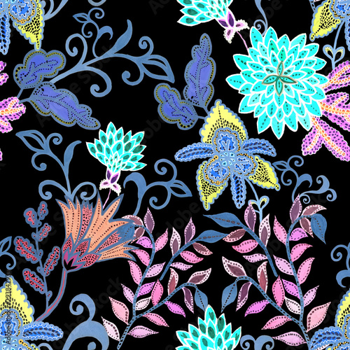 Fototapeta Naklejka Na Ścianę i Meble -  Creative seamless pattern with hand drawn fantasy flowers. Trendy fashion print. 