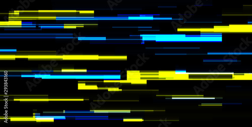 Abstract cyan yellow tech glowing neon lines background. Laser glitch effect retro graphic design. Vector futuristic illustration