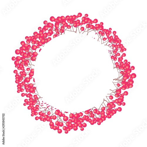 Autumn decorative frame of bunches of ripe red viburnum, berry crop, vector clip art 