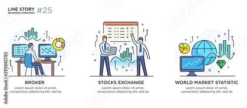 Set of illustrations concept with business concept. Workflow, growth, graphics. Business development, milestones, start-up. linear illustration Icons infographics. Landing page site print poster. Line