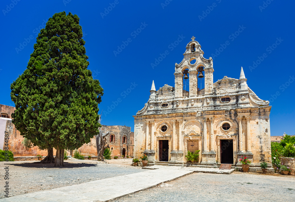  Front view of Arkadi Monastery, Crete, Greece