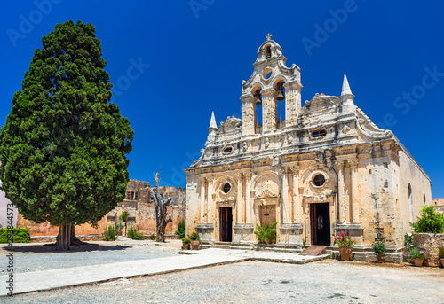  Front view of Arkadi Monastery, Crete, Greece