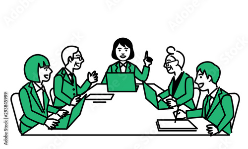 Business women giving a presentation at a meeting. Vector illustration.