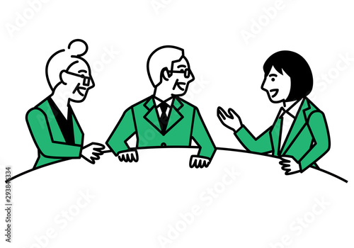 Business woman discussing with seniors. Vector illustration.