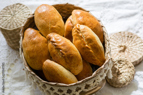 Traditional homemade russian piroshki - a Russian puff pastry stuffed