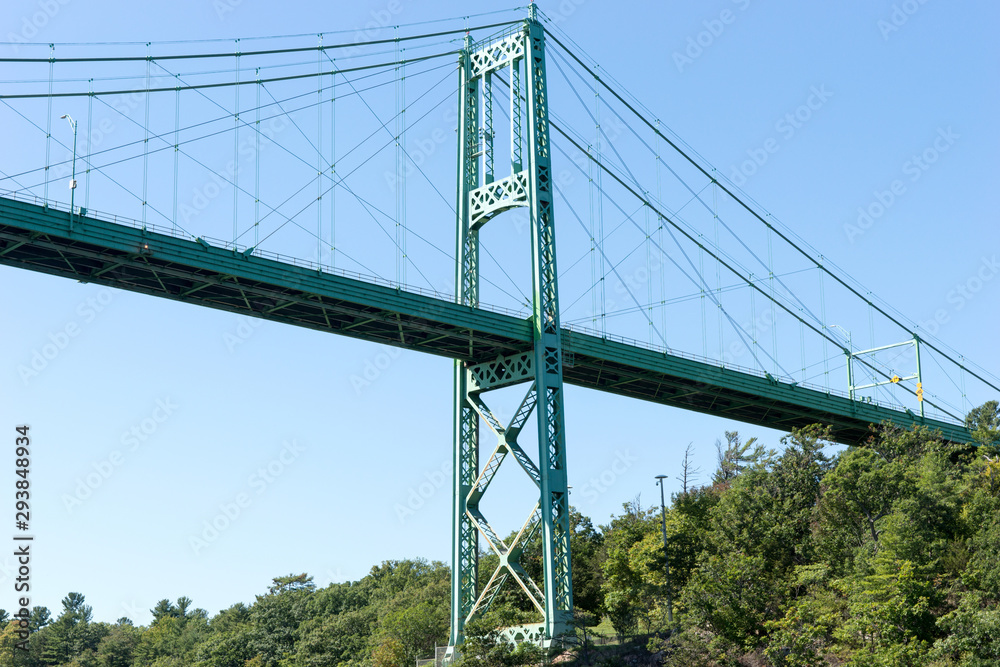 Detail of the Thousand Islands Bridge across St. Lawrence River. This bridge connects New York State in USA and Ontario in Canada