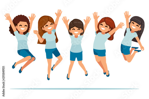 Happy woman jumping to after some success life.Expectations for good living.