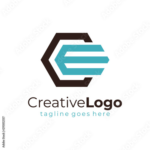 Hexagon Letter C and E Logo Vector